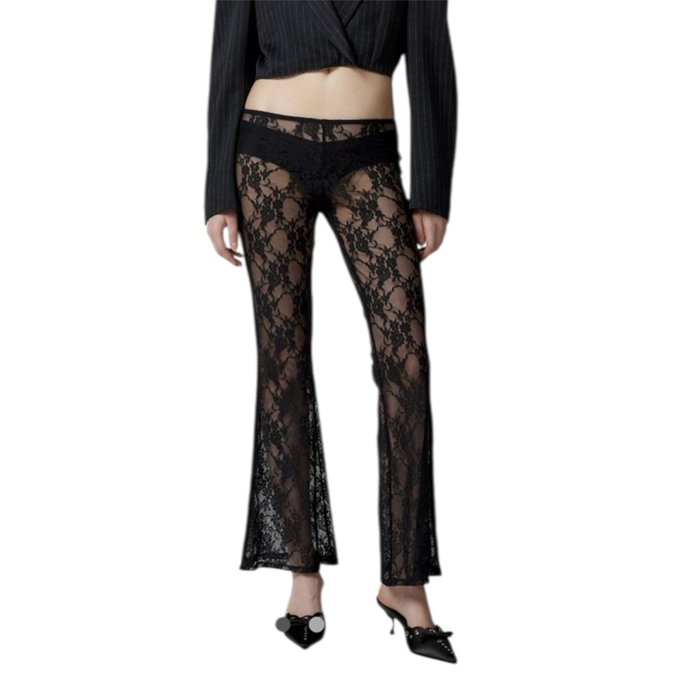 NWT Urban Outfitters Size Medium Lace-to-Waist Flare Pant in Black - Picture 3 of 5
